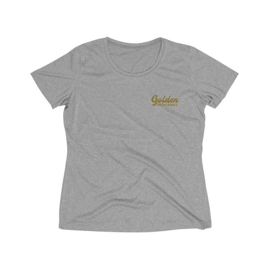 Golden Logo Women's Heather Wicking Tee - Golden Pickleball Paddles